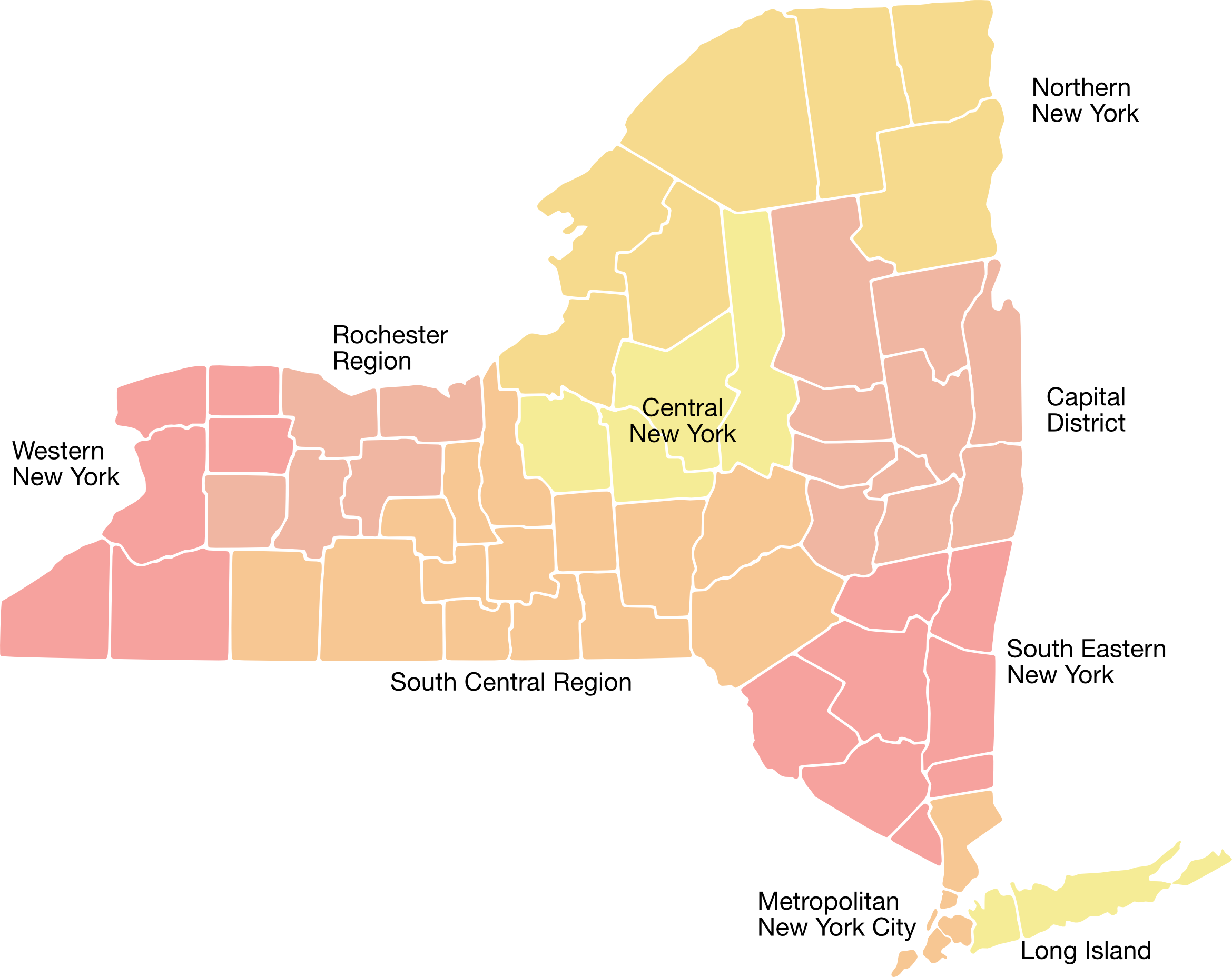 NYS Map displaying the councils coverage of the counties.