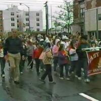 A parade on West Park Ave at the intersection of Magnolia Blvd in front of the Magnolia School, 1986.
