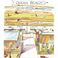 Poster of Ocean Beach, NY by artist Sally Potterton, founding member of OBHS