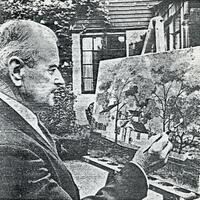 Herbert S. Pratt painting a Long Island house circa 1977