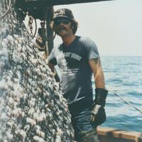 Portrait of Bruce Beckwith at work at sea, 1970s.
