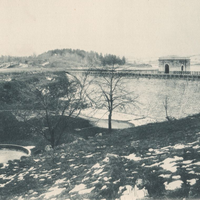 View of View of East Branch Reservoir (Sodom) Masonry dam and aeration fountain, looking north east.