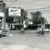 256 Delaware Ave, Bethlehem, NY, ca. 1955. Hilchie's Terminal Hardware, Inc. and L.J. Mullen Pharmacy are seen in photo.