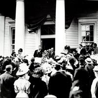 President Theodore Roosevelt addressing a crowd at the Jordanville Public Library