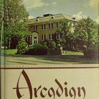 The front cover of the 1961 Arcadian yearbook that shows an image of one of the school's buildings
