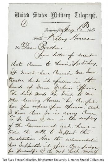 Letter from Nike to Brother, August 6, 1861