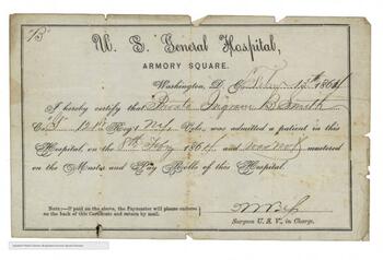Medical Document to Paymaster, February 1864