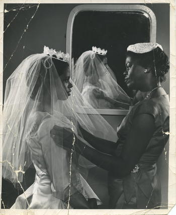 Joan and Alma Coles on Joan's wedding day