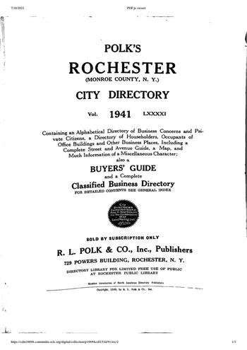 Rochester NY City Directories