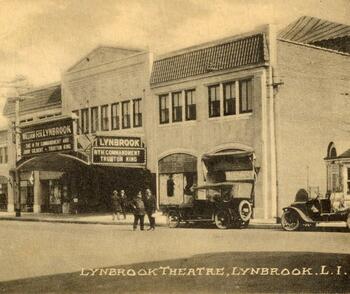 The Lynbrook Movie Theatre at the corner of Merrick Road and Hempstead Avenue in 1923. The marquee is promoting two films: The Nth Commandment and The Truxton King. 