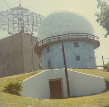 Montauk Air Force Station radar tower and radome, 1980