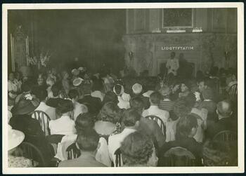 James B. Schafer speaking to a crowd at Peace Haven, 1939