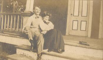 Unidentified couple on Cold Spring Harbor porch