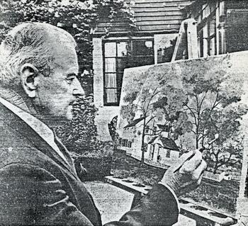 Herbert S. Pratt painting a Long Island house circa 1977