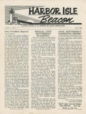 Front page of the June 1953 Harbor Isle Beacon.