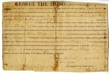 Pardon to Thomas Dodge II from King George III, 1777.