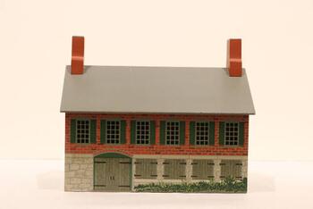 wooden coin bank in shape of replica building