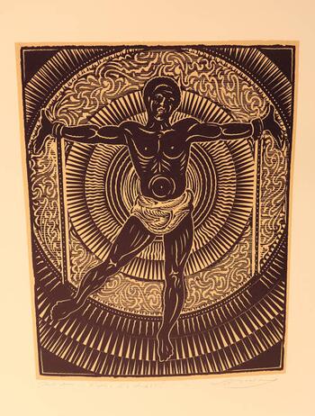 Relief-block print (2 color, dark over light)