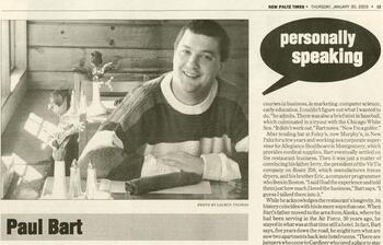 Clipping of Paul Bart's Personally Speaking profile