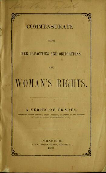 Commensurate With Her Capacities and Obligations, Are Woman's Rights Page 1