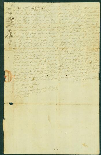 Letter by Roelof Josiah Elting to his Wife, Maria, 1784