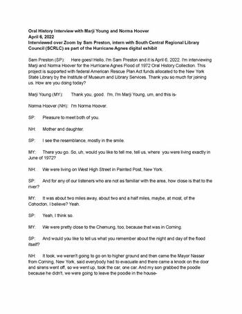 Transcript of oral history interview with Marji Young and Norma Hoover