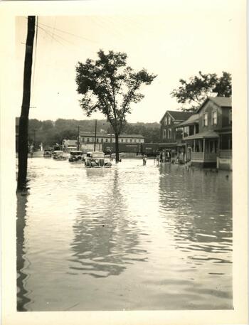 West Buffalo Street in Ithaca, flooded