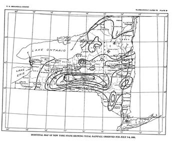 Isohyetal Map of New York State Showing Total Rainfall Observed for July 7-8, 1935