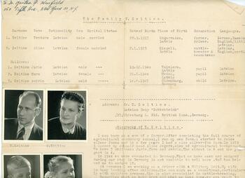 Background documentation on Zeltins family to Gaither Warfield, circa 1950