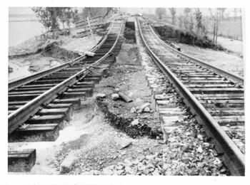 Railroad tracks in Gang Mills, destroyed