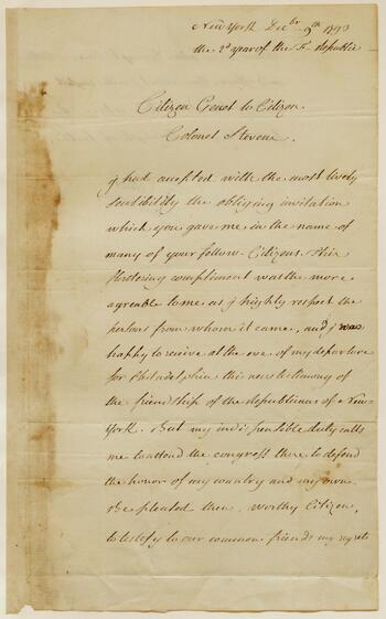 Letter from Genêt to Ebenezer Stevens, Dec. 9, 1793.