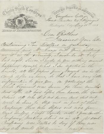 Letter from William Butler to Edmund Butler and James Butler, May 11th, 1861