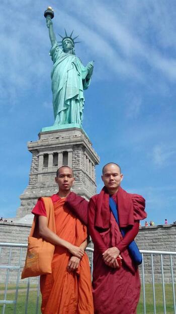 Burmese Monks at the Statue of Liberty 