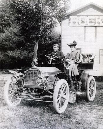 James and Elizabeth Packard in automobile