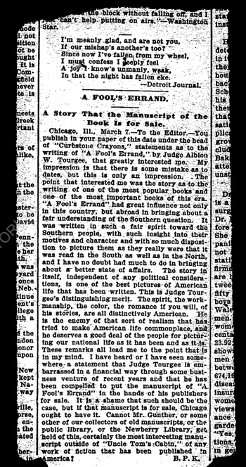A publication announcement in a newspaper article.
