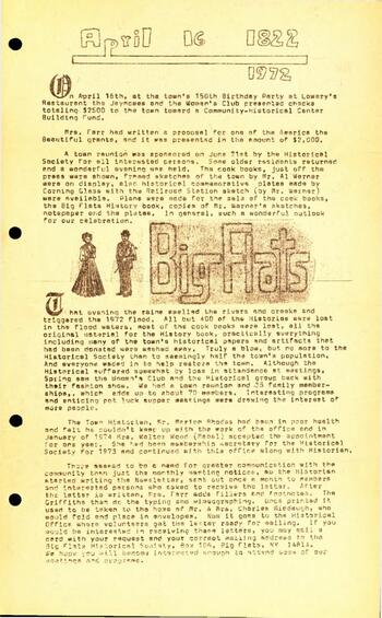 April 1974 Big Flats Historical Society Newsletter