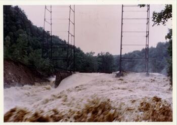 View of the Genesee River near the Upper Falls in Letchworth State Park during the Flood of 1972.