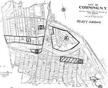 Map of Corning with areas marked for architectural review