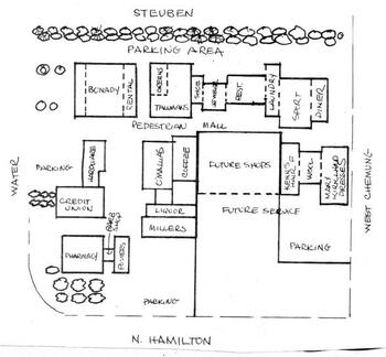 Map of the planned shopping center for Painted Post Village Square