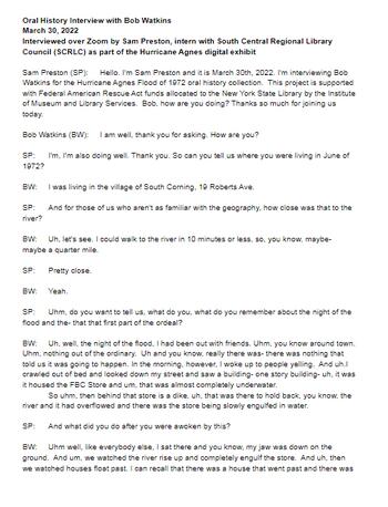 Flood of 1972 Interview with Bob Watkins transcript
