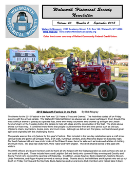 Walworth Historical Society Newsletters