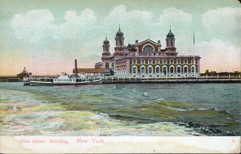 Postcard front Ellis Island Building, New York