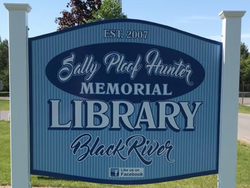 Sally Ploof Hunter Memorial Library Sign